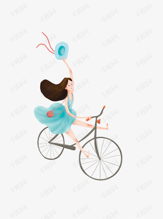 骑自行车的自由女孩图案元素