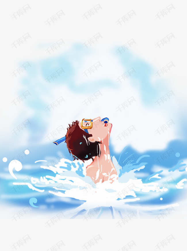 元素天猫夏季游泳嬉水人物海泳原创插画装饰