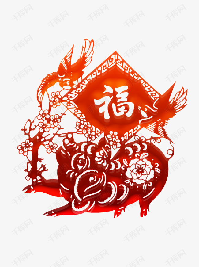 千库网提供2019年猪年福猪喜庆剪纸可商用元素矢量
