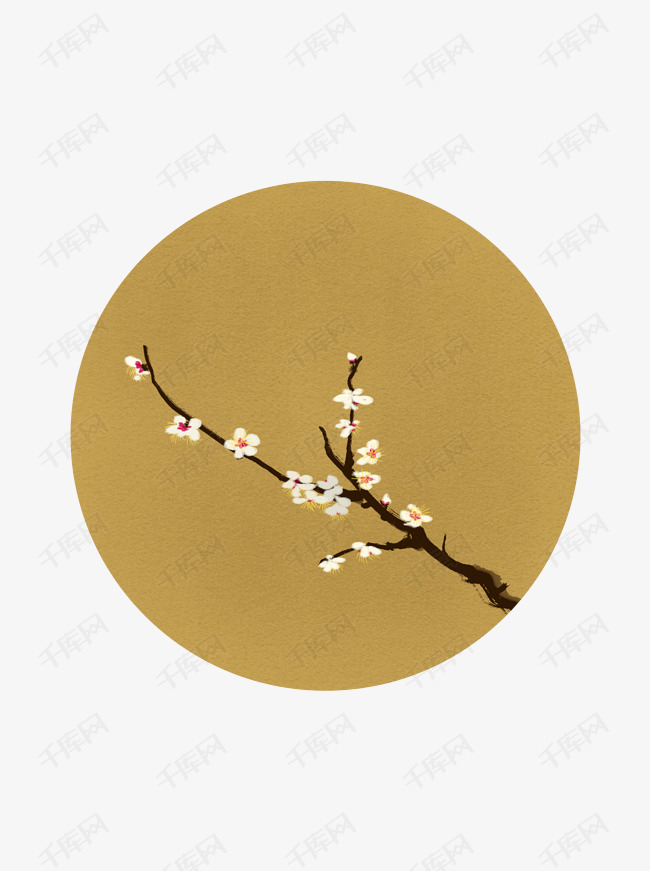 商用中国画手绘梅花冬天腊月植物古风腊梅1