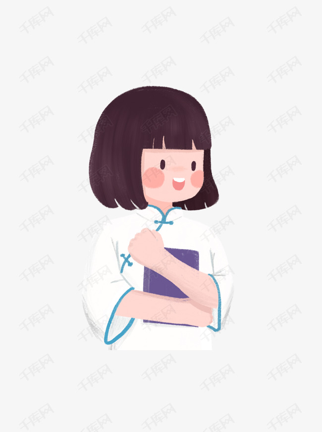 搂抱着书本的民国开心女学生