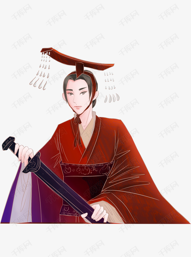 古装皇帝装饰元素的素材免抠红色服饰装饰元素刀剑古风君王帝王