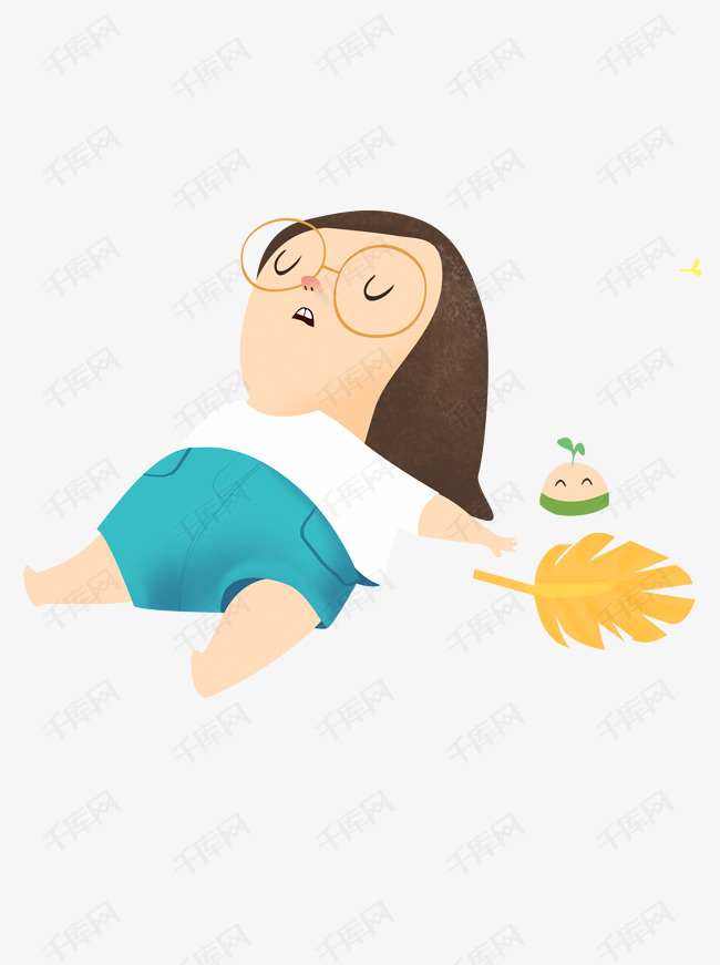 仰面睡觉的大胖妞的素材免抠仰面睡觉原创元素手绘卡通大胖妞芭蕉扇