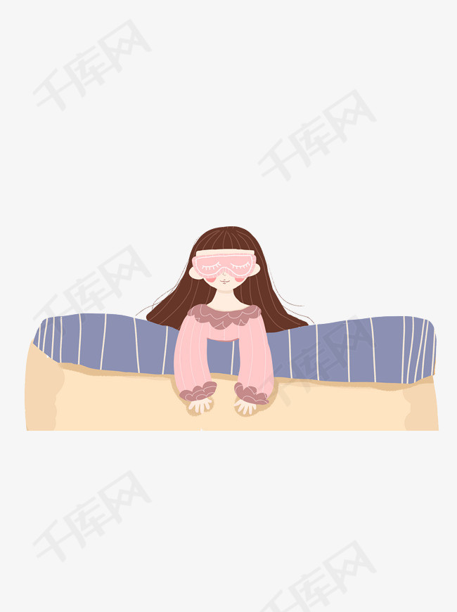 手绘晚安盖被子睡觉的小女生可商用元素