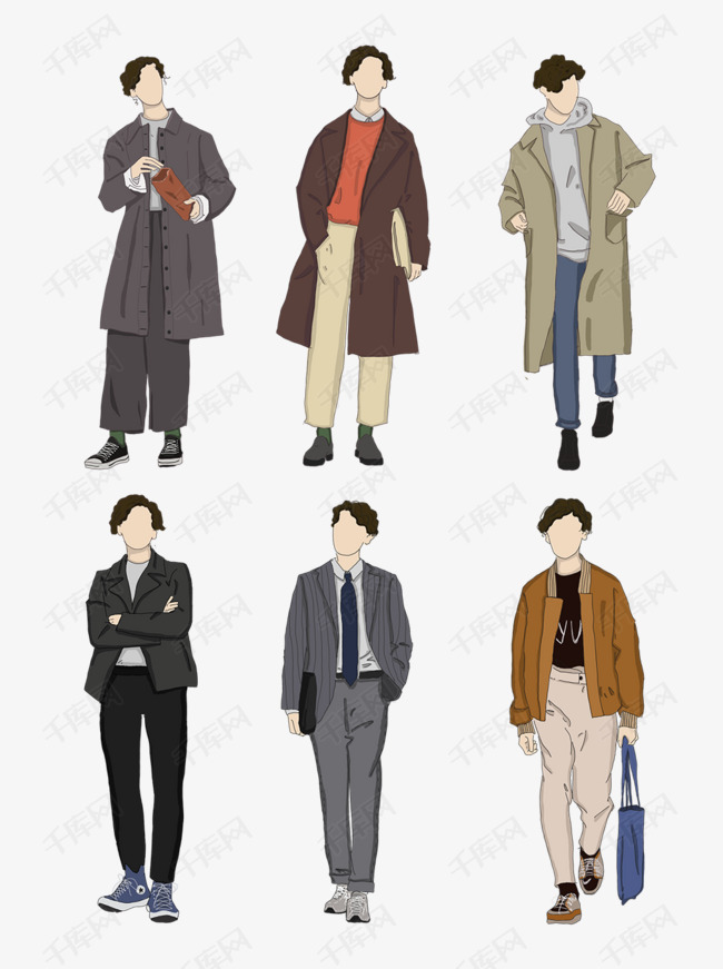 手绘卡通男士穿搭元素组合的素材免抠打扮时尚服饰模特流行潮流