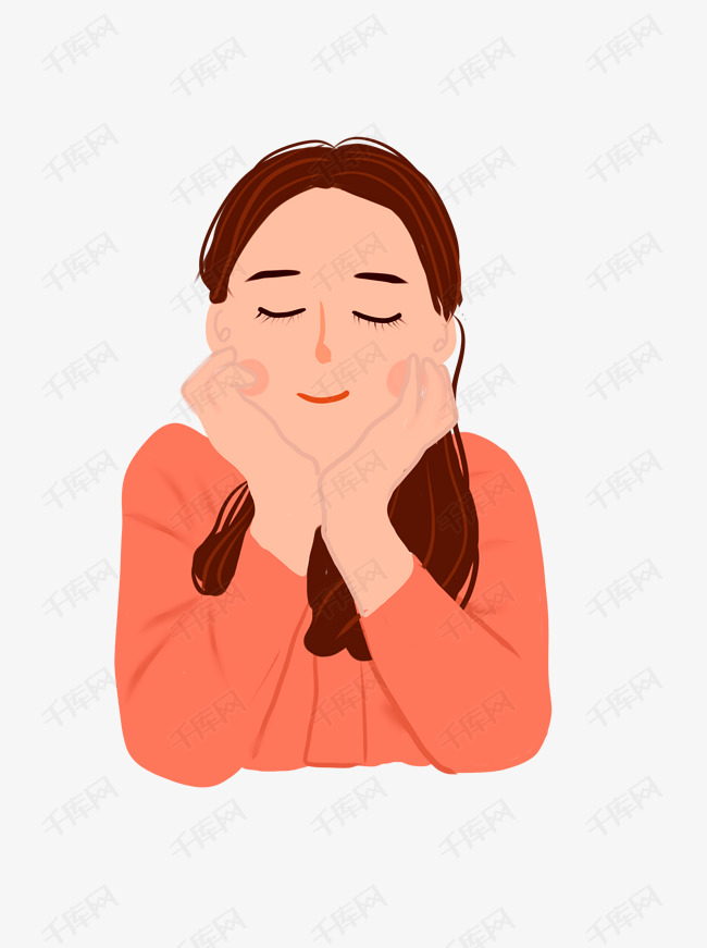 双手托腮的女孩微笑可商用元素的素材免抠人物设计双手托腮卡通可爱