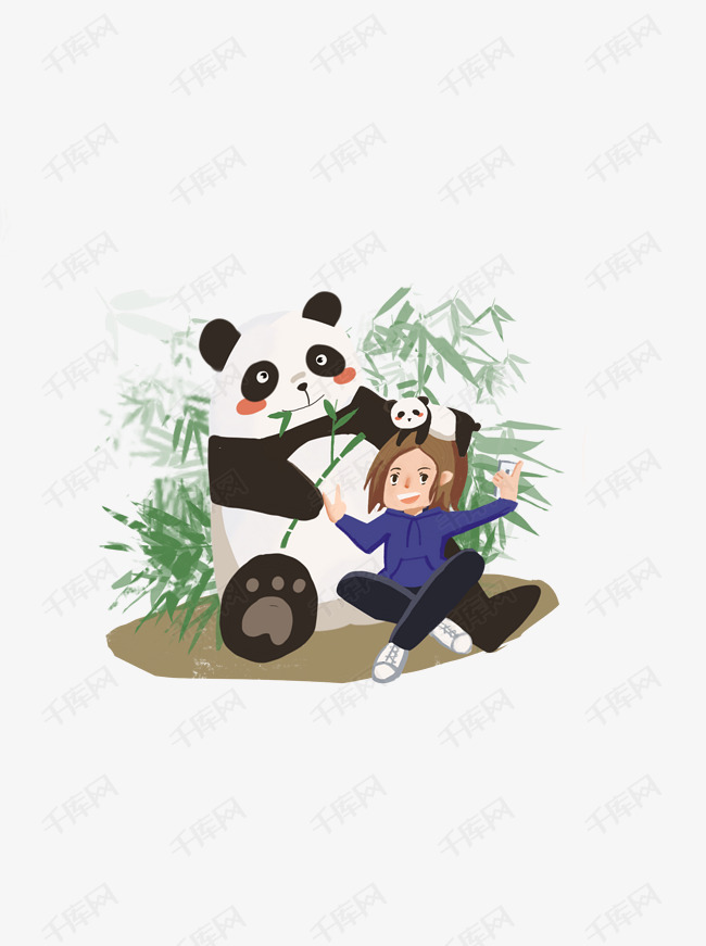 千库网 图片素材 旅行清新动物园可爱熊猫插画可商