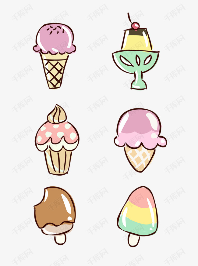 食物元素手绘可爱卡通冰淇淋雪糕的素材免抠卡通冰淇淋卡通甜品卡通