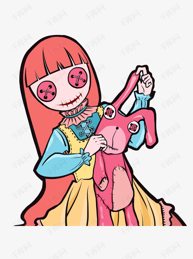 恐怖巫蛊娃娃拿着兔子原创元素