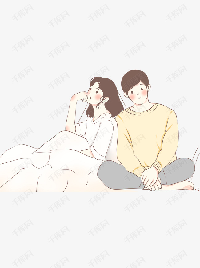 小清新情侣手绘人物设计的素材免抠漫画人物小清新唯美情侣手绘插画
