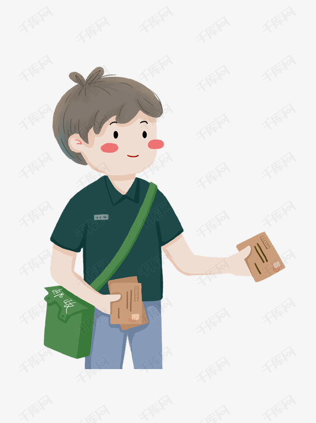 手绘卡通发广告传单的害羞男孩