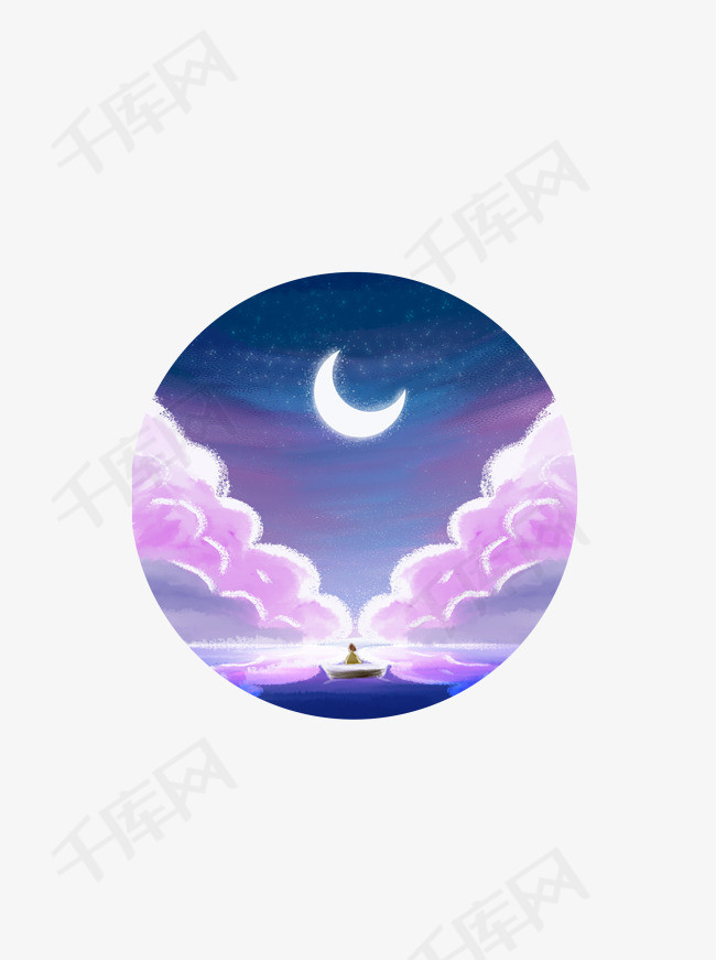 唯美夜景日月星辰插画素材