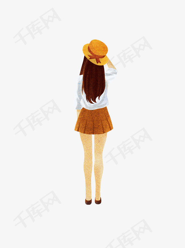 手绘带着帽子的女孩人物背影设计