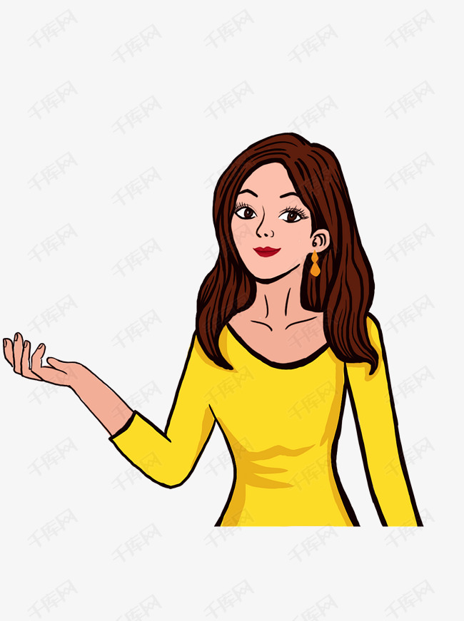 卡通手绘穿黄色上衣的女生可商用元素的素材免抠黄色上衣卡通女人女生