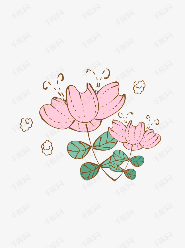 手绘卡通可爱植物花朵花簇粉色矢量元素