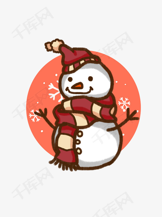 原创手绘风插画圣诞节冬天卡通雪人设计元素