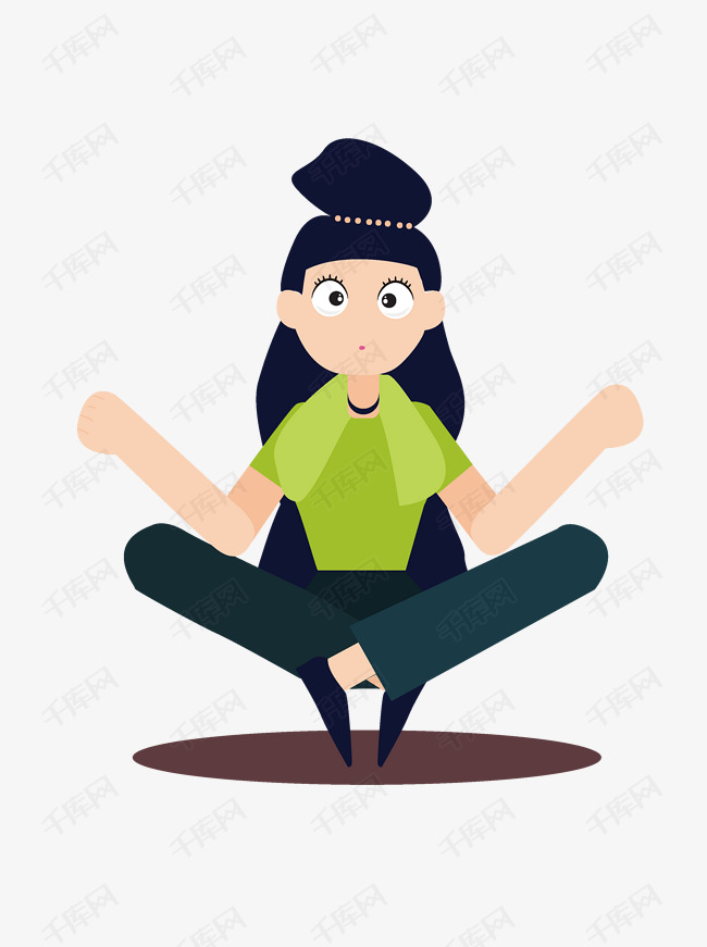 手绘卡通做瑜伽运动健身的呆萌美女