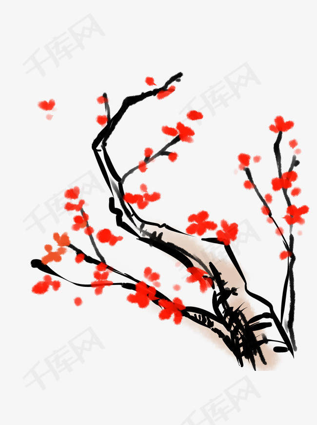 梅的素材免抠中国元素边框商用logo中国国旗中国风手绘梅花植物水墨