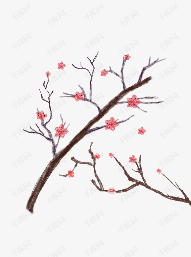 梅花手绘中国风腊梅卡通pngpsd
