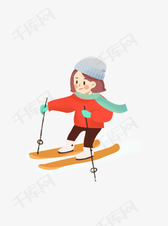 可爱冬季滑雪女孩可商用元素