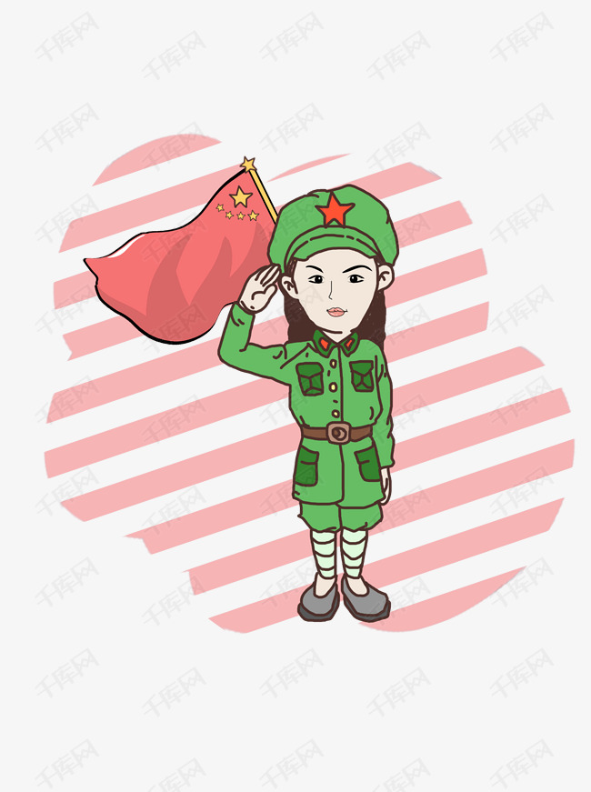 手绘卡通国庆节军人漫画敬礼形象元素