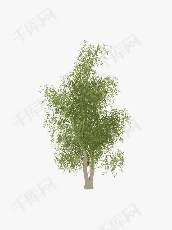 简约扁平手绘风树木绿色植物元素的素材免抠乔木手绘插画树木植物矢量