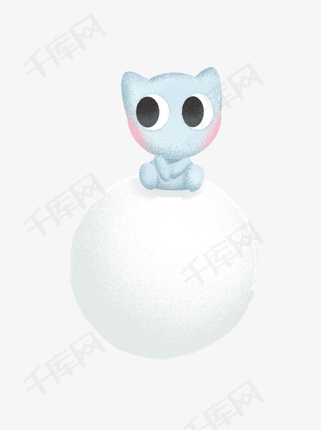 手绘卡通坐在白色圆球上的可爱大眼睛小蓝猫可商用元素
