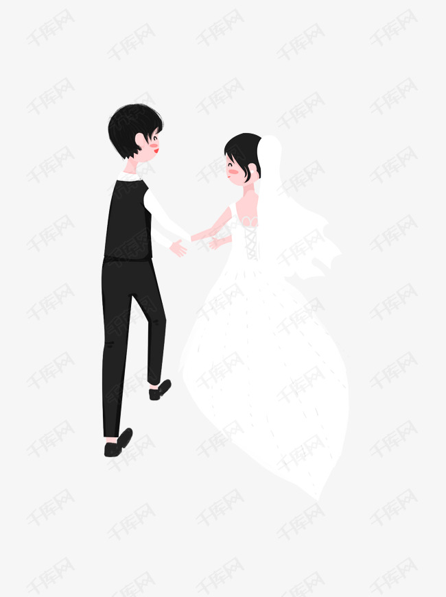 卡通可爱新郎新娘人物背影设计