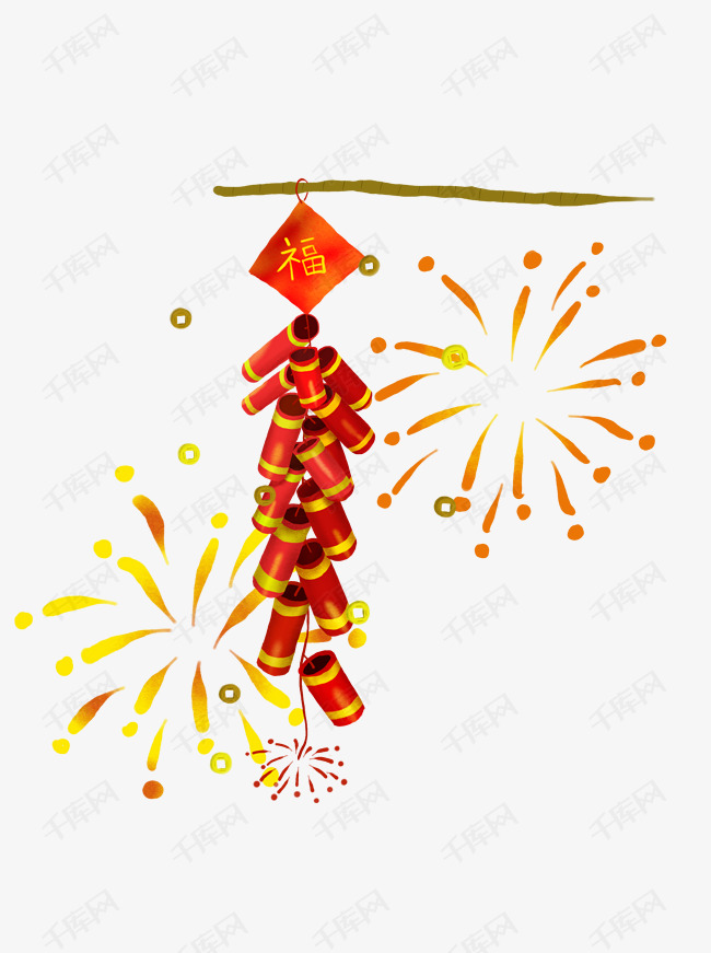 新年喜庆开业鞭炮手绘插画元素可商用