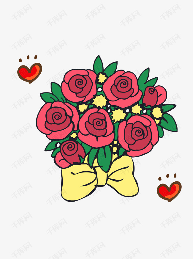 手绘花可爱卡通玫瑰花团矢量素材