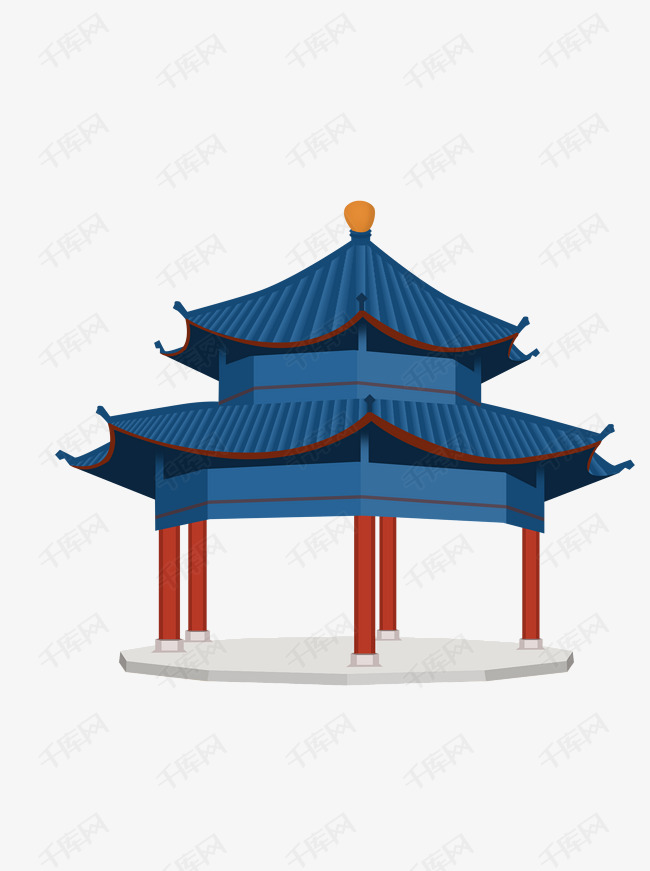 八面玲珑插画可商用元素的素材免抠psd设计八面玲珑亭子卡通古代建筑