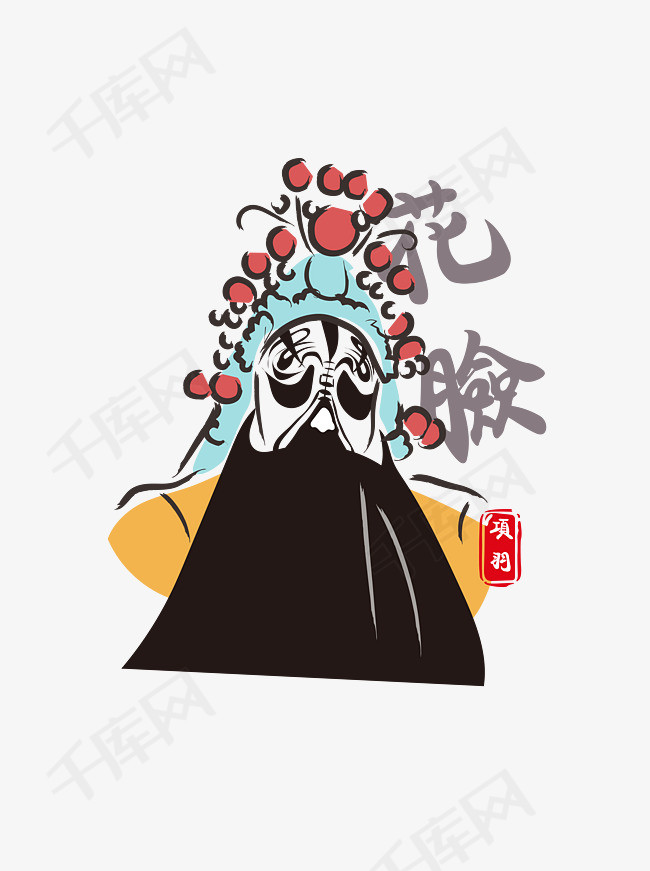 京剧人物写意花脸净角线条蓝色笔触画笔