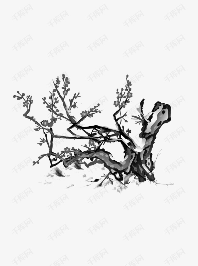手绘黑色树枝梅花装饰