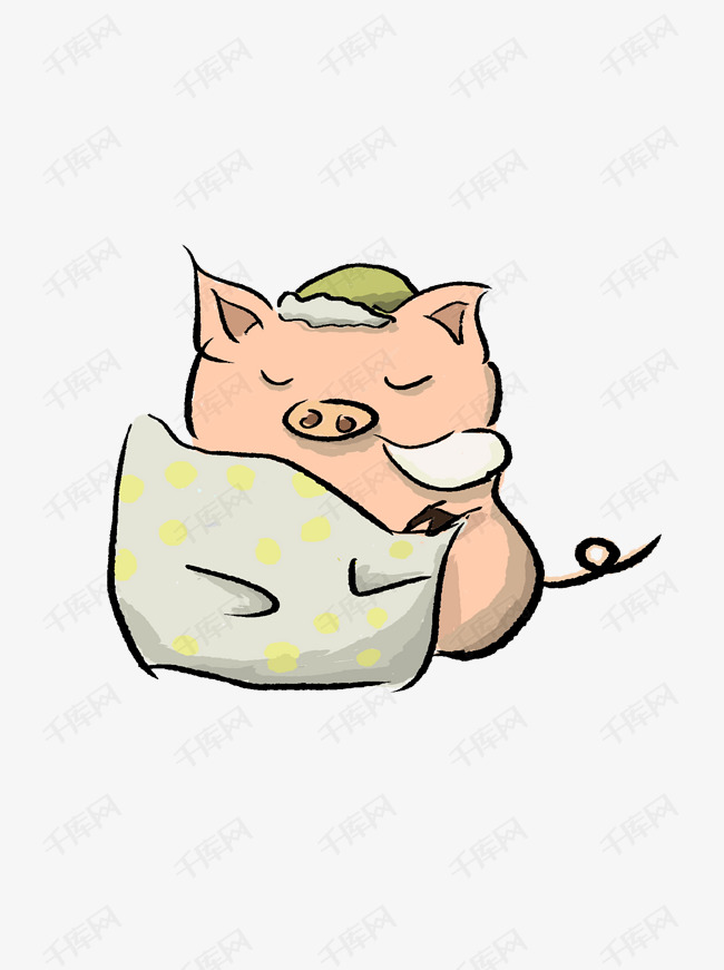 小猪晚安治愈系睡觉可爱手绘可商