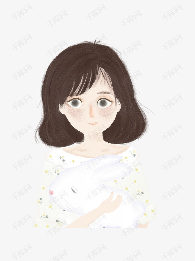 大眼睛短发可爱美女的素材免抠原创元素手绘卡通大眼睛小清新可爱短发