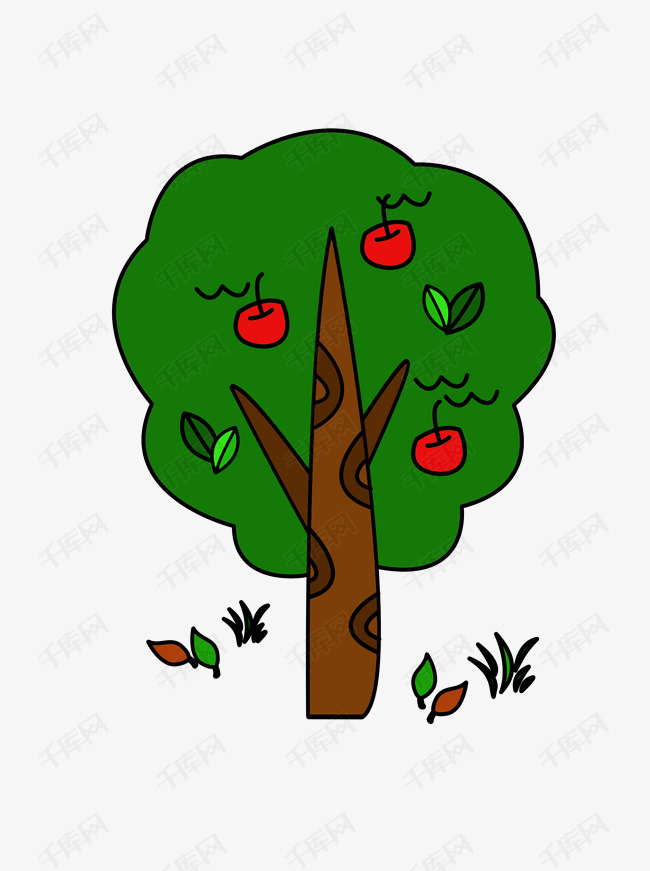 绿色可爱卡通简约创意手绘苹果树的素材免抠卡通可爱手绘植物树