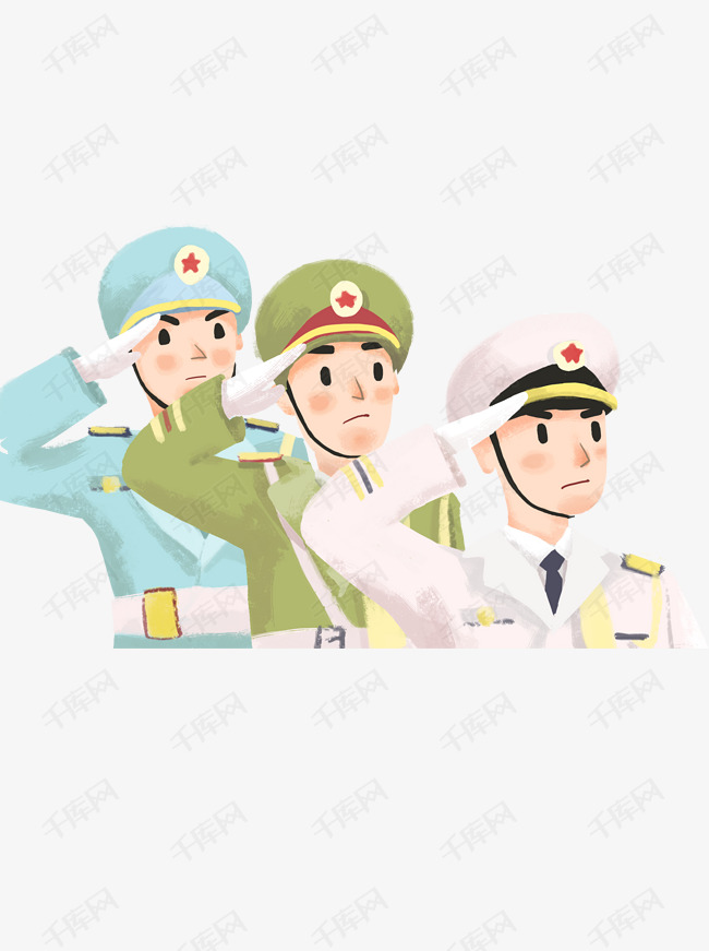手绘卡通陆海空三军战士原创元素
