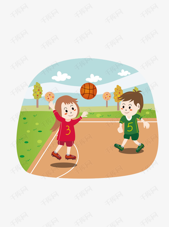 卡通可爱儿童打篮球户外运动健身体育元素
