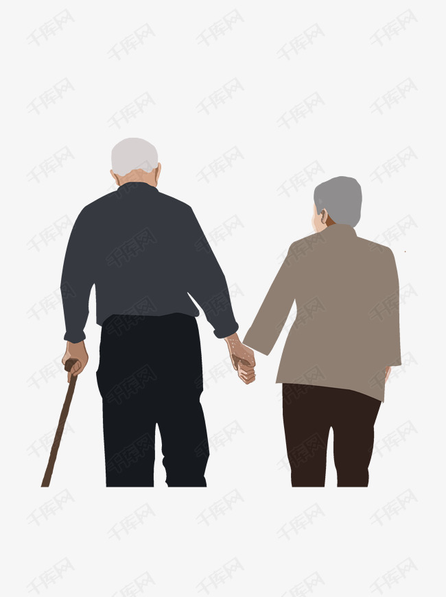 老伴手绘人物设计可商用元素的素材免抠重阳节卡通夫妻插画简约老人