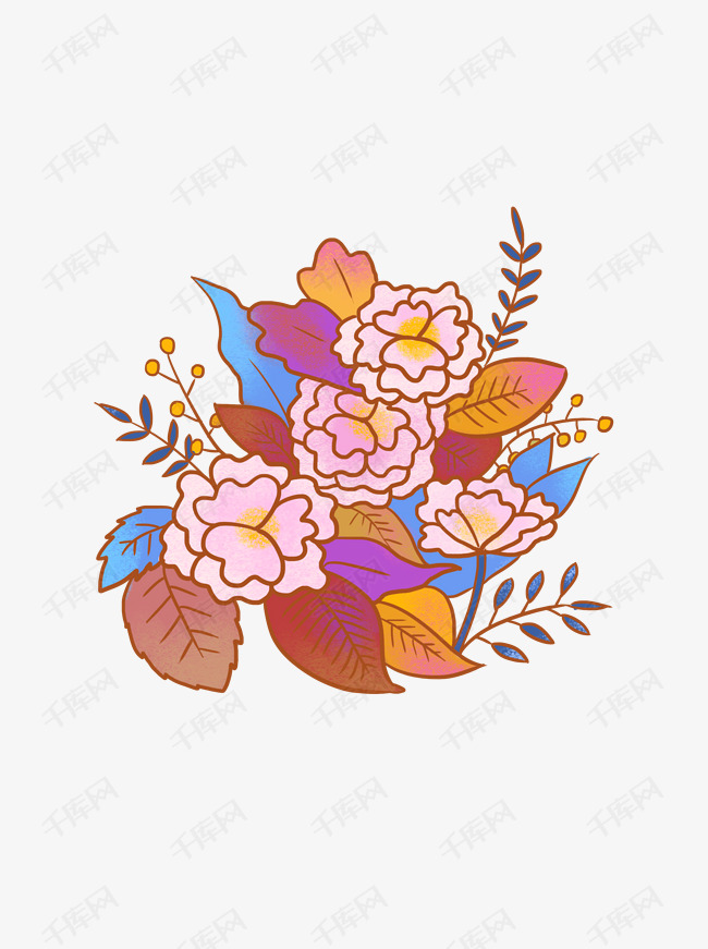 千库网提供卡通可爱手绘花朵花卉花束彩色设计元素图案矢量