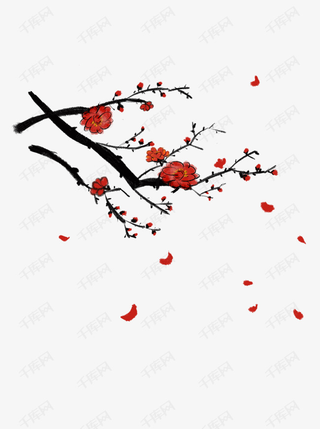 水墨古风手绘国画梅花红梅冬梅可商用元素