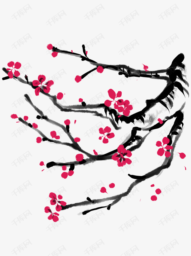 梅的素材免抠中国元素边框商用logo中国国旗中国风手绘梅花植物水墨