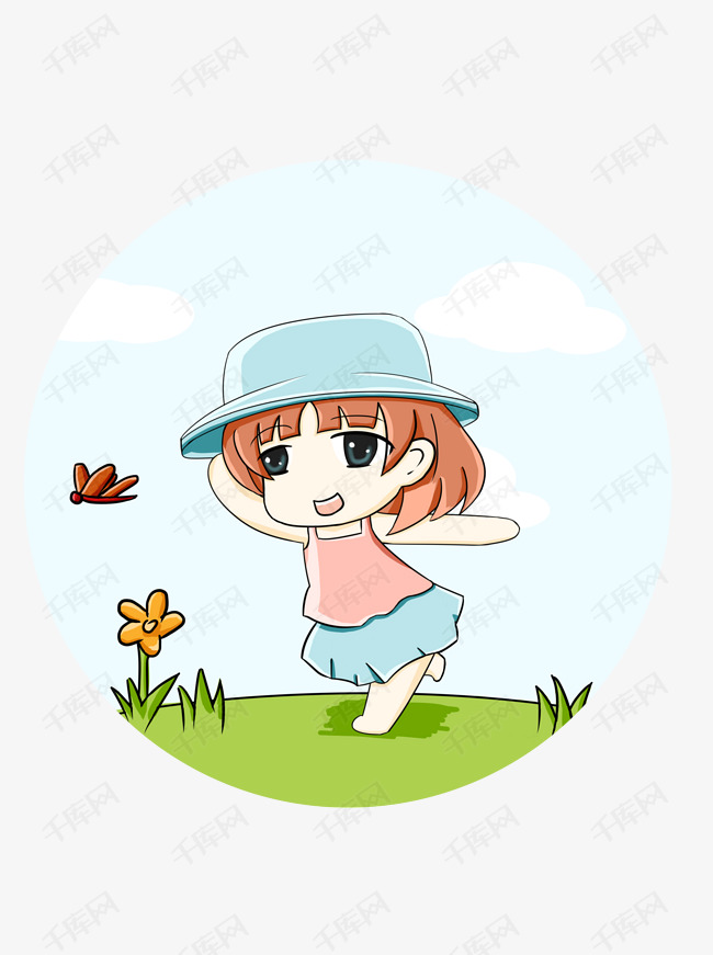 卡通儿童玩耍室外自然场景人物动物植物素材图片免费