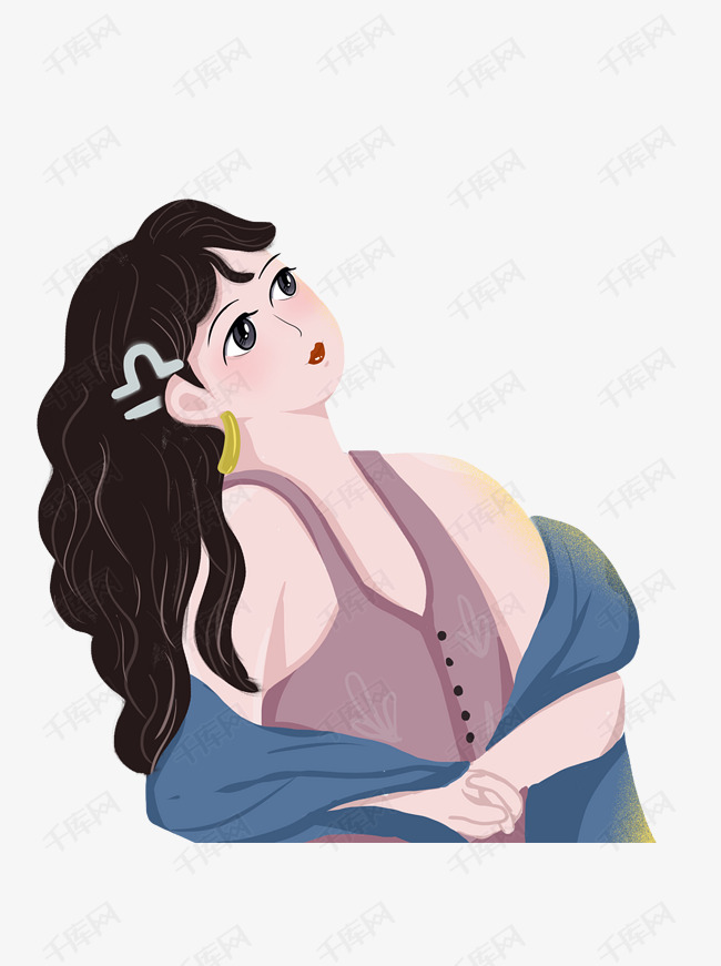 手绘微胖天枰座女孩设计可商用元素
