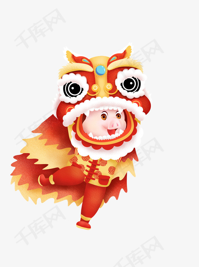 彩绘可爱猪年舞狮的小猪设计素材图片免费下载_高清