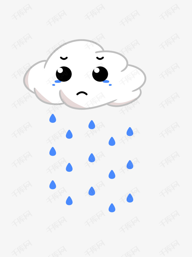 简笔画手绘可爱颜表情卡通萌系下雨白云