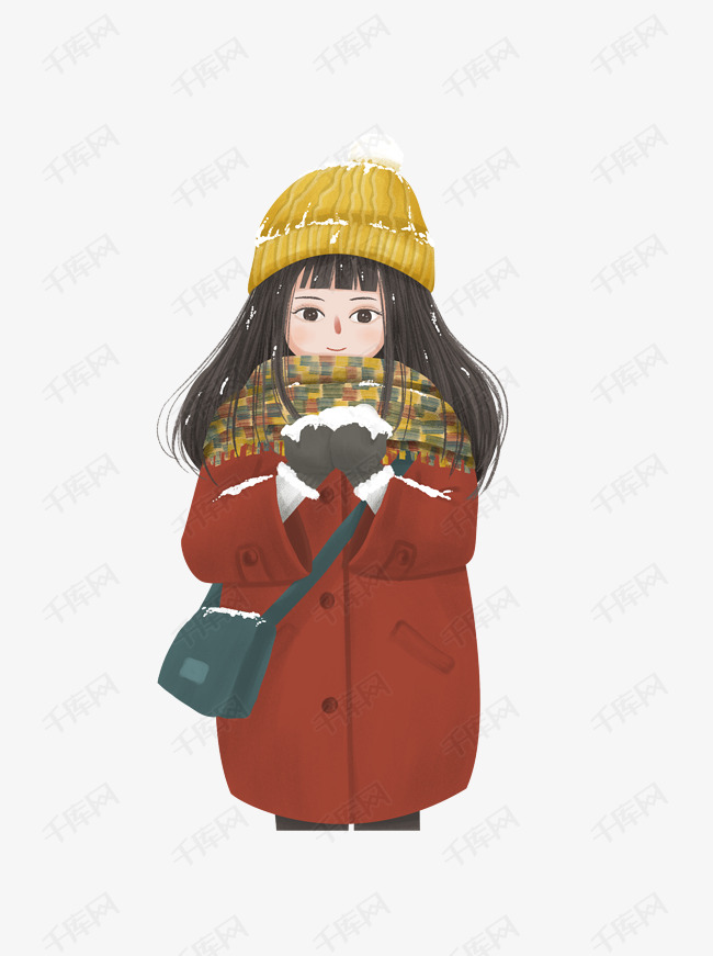 冬天卡通捧着雪的女孩清新唯美设计可商用元素的素材免抠唯美设计人物