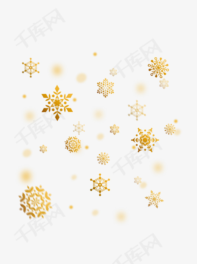 唯美金色飘浮雪花圣诞节春节冬季装饰图案素材