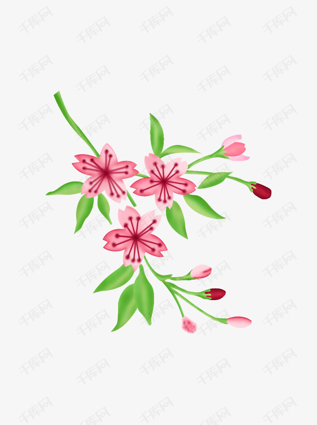 粉色手绘花桃花可商用元素的素材免抠psd分层手绘花元素插画桃花植物