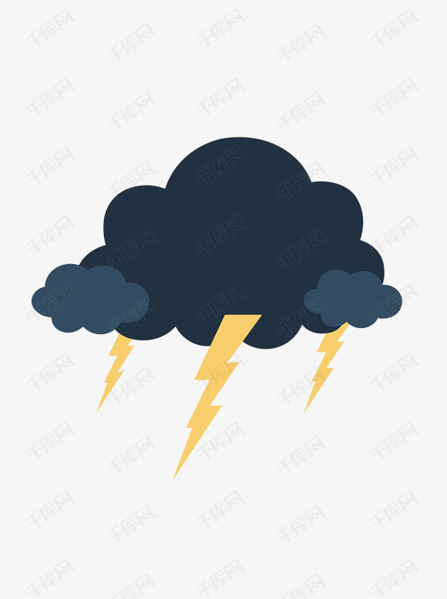 乌云闪电扁平卡通矢量元素的素材免抠天气预报打雷下雨注意事项儿童